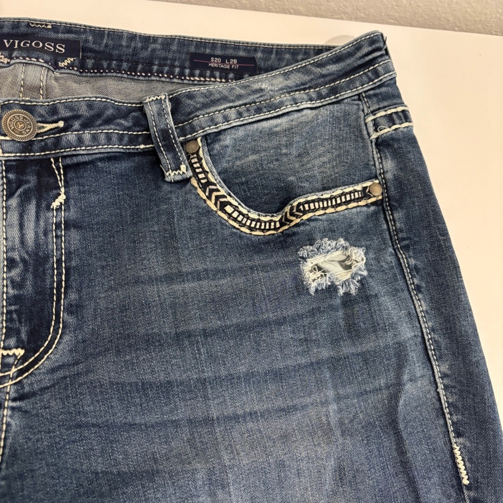 Vigoss Chelsea Boyfriend Blue Jeans Women 20 Distressed Embroidered Heritage - Picture 12 of 13
